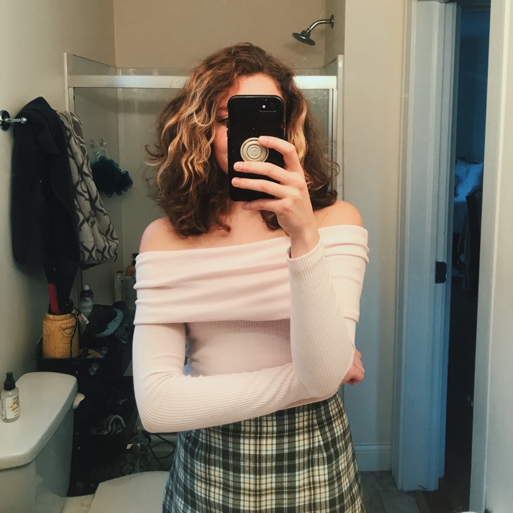 FOREVER 21 Off-shoulder baby pink bodysuit